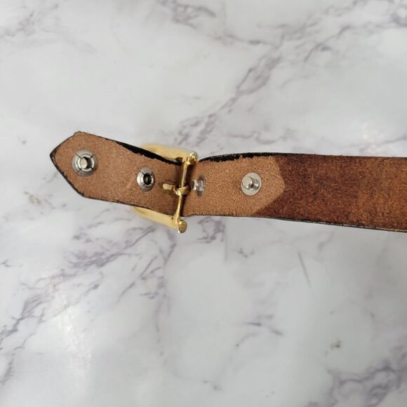 Vintage Brown Texas Embossed Leather Belt with Gold Toned Buckle - Picture 13 of 14
